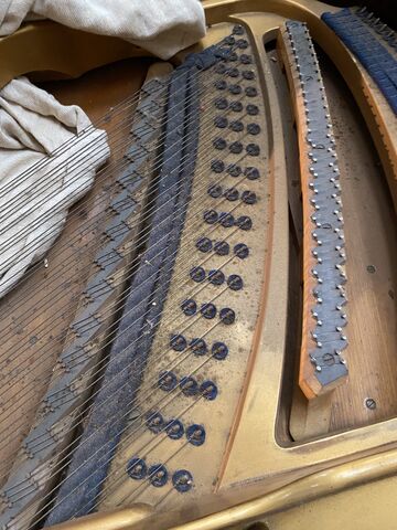 Treble strings on Bluthner grand piano before replacement
